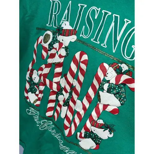 Vintage Russ Sportswear Christmas Sweatshirt Raising Cane Bears Green Size L