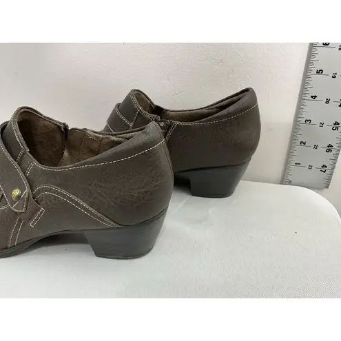 Natural Soul Womans Ankle Bootie 8 Brown Side Zip Block Heel Strap/pleated