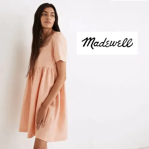 Madewell  Linen Medium Allie Mini Dress Faded Sunset Orange Pink Short Sleeve