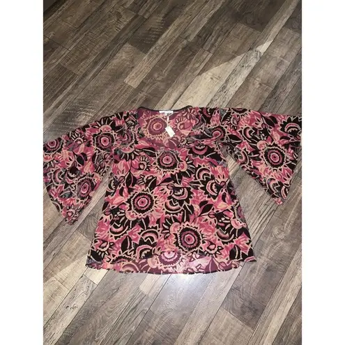 Lavender Brown Nwt Velvet Burnout Flutter Sleeve Boho Blouse spring designer top