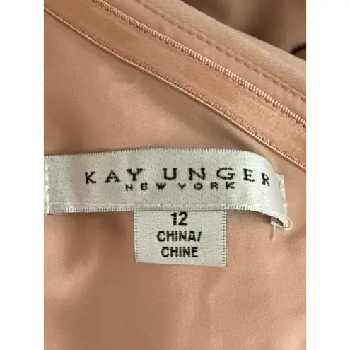 Kay Unger Pale Blush Bigou Shoulder Draped Jumpsuit Dress Stretch Crepe Size 12 Pink