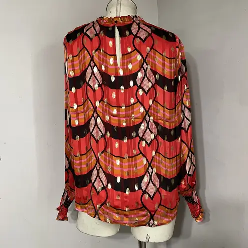 Joie NWT JOlE Silky Metallic Thread‎ Polka Dot Abstract Print Blouse Size Medium