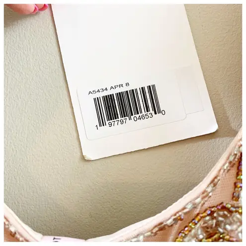 Mac Duggal 5434 Short Sleeve Apricot Beaded A-Line Tea Length Dress Size 8 NWT