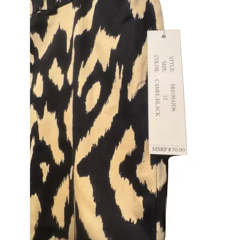 Larry Levine Printed Straight Cropped Pants Trousers Camel Black Abstract Pattern Size 12