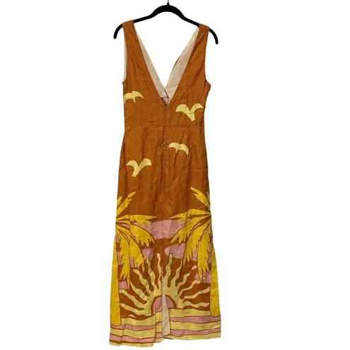 New Anthropologie Cala De La Cruz 100%Linen Orange Simone Maxi Dress Size Medium