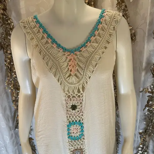 Negs Women’s Boho Crochet Fringe Tunic Cover Up Festival Medium Large granny Blue