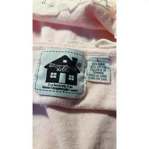 CLEARANCE Tank Sweater SZ Large Storybook Knit Chiffon Ruffle Trim Pearl Cottage Pink