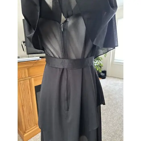 VTG 70s Gilberti Handkerchief Hem Floral Chiffon Semi Sheer Dress Fits Medium Black