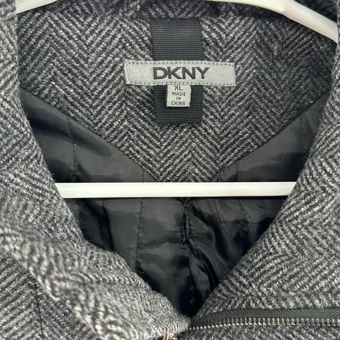 DKNY  Charcoal Herringbone wool blend coat zip and button closure winter warm xl - Image 6