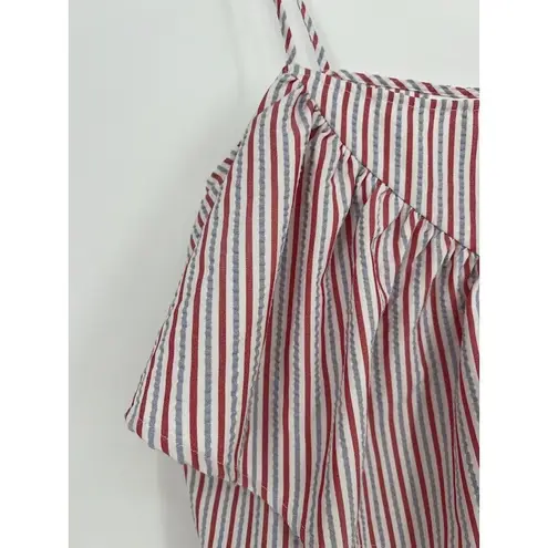 Nordstrom Abound Seersucker Pin Stripe Tank Ruffle Panel Women’s XS 