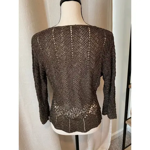 Carmen Marc Valvo Scalloped Hem Beaded Open Knit Cardigan and Tank Top Brown
