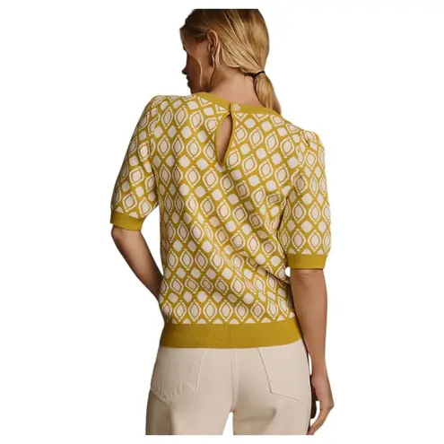 Maeve Anthropologie Harmon Jacquard Yellow Cream Sweater Short Sleeve Size XS