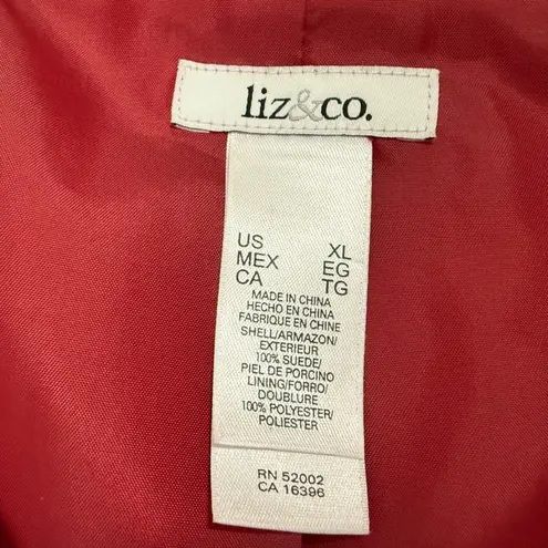 Red Suede Blazer Jacket Women's XL Button Pockets Liz & Co Western Boho Holiday