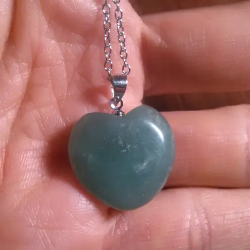 Green Aventurine Stainless Steel Heart Pendant Necklace and Heart Charm Keychain