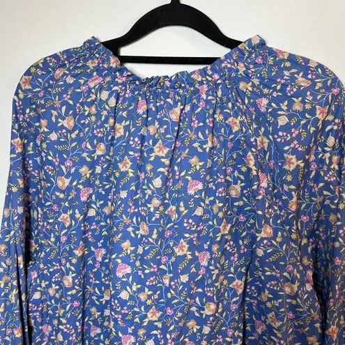 Wonderly Peasant Midi Dress Blue Floral Size 2X Cottage Boho Romantic XXL Ruffle