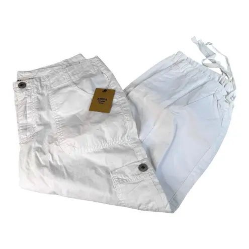 NEW Jeanstar White CAPRI DENIM PANT Women's 12 Cargo Style Jean Pockets Tie Hem