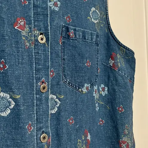 Requirements VTG linen cotton denim shirt dress size large floral patriotic