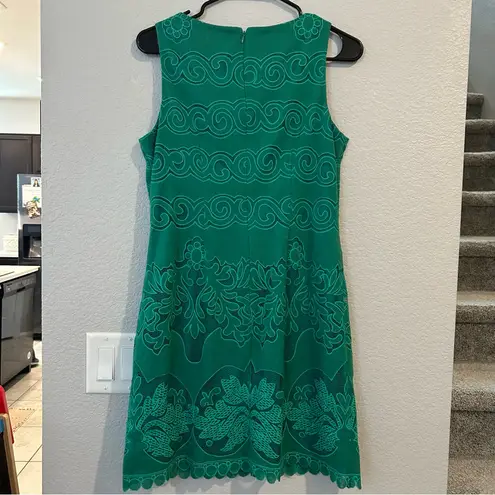 Eliza J Malta Textured Floral Lined Scoop Neck Dress Green SIZE 8P