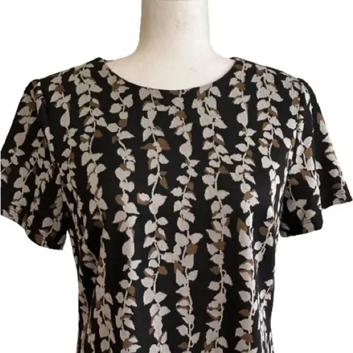 Tommy Hilfiger  Black Tan Leaf Print Short Sleeve Casual Shift Dress Size 8 NWOT