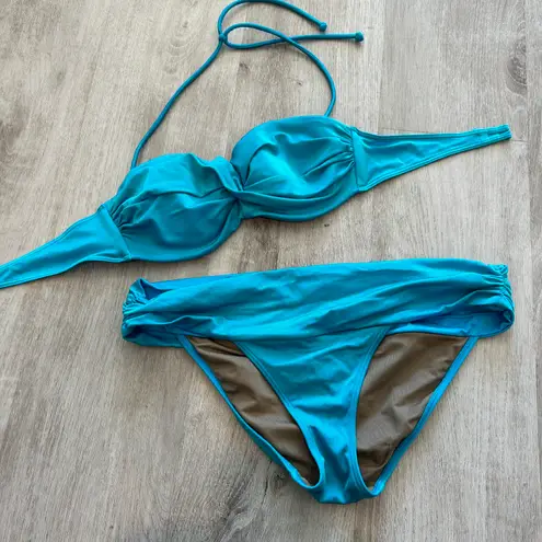 Victoria's Secret Vintage Y2K Victoria’s Secret blue bandeau two piece bikini set