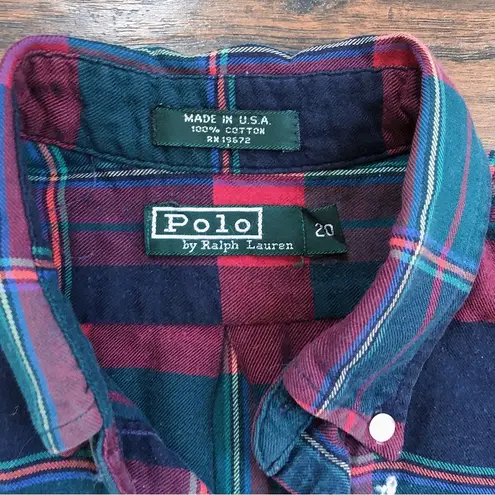 Polo vintage • 90s plaid buttondown shirt  Ralph Lauren green red navy holiday