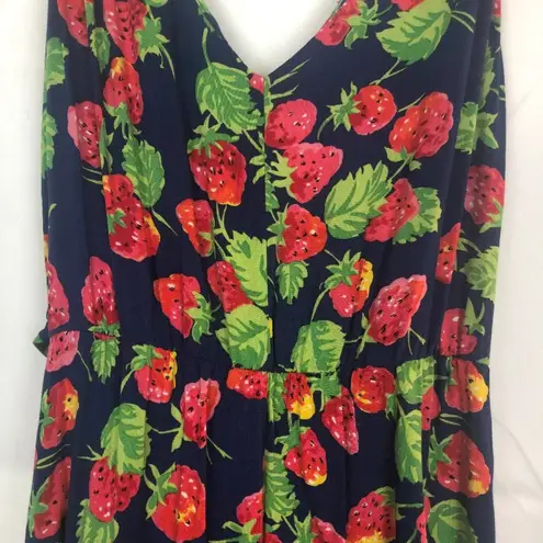 Warehouse Strawberry Print Sleeveless Midi Dress Blue Size 2