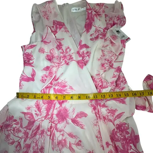 Eliza J Pink Floral Ruffle Midi Dress NWT Size 10 – High-Low Hem & Tie Waist