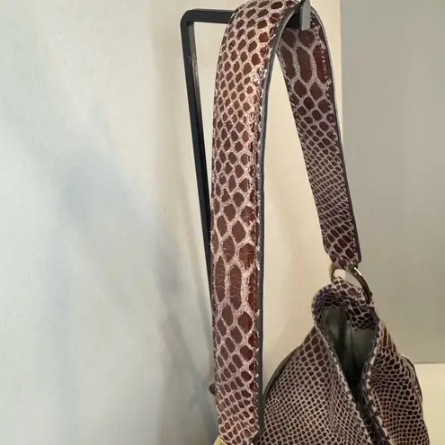 G.I.L.I.Snake Fringe Stirrup Shoulder Red/Brown Patent Suede Bag.