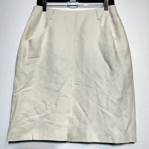 Giorgio Armani Skirt Suit Linen Wool Jacket A-Line Set Flat Front White 42 M