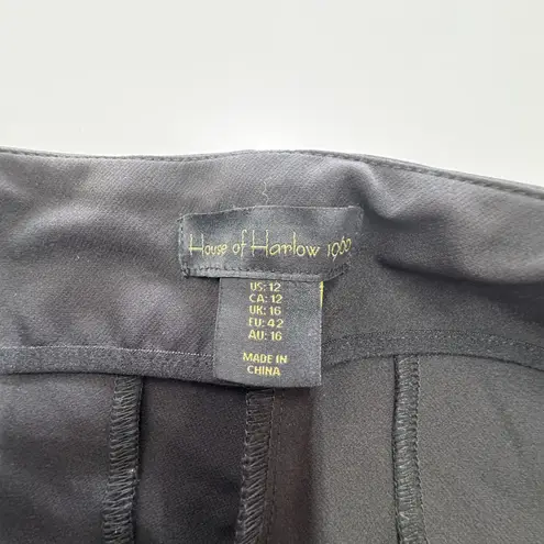 House of Harlow 1960 Pants Womens 12 Flare Stretch Pull On High Rise Slit Hem Black