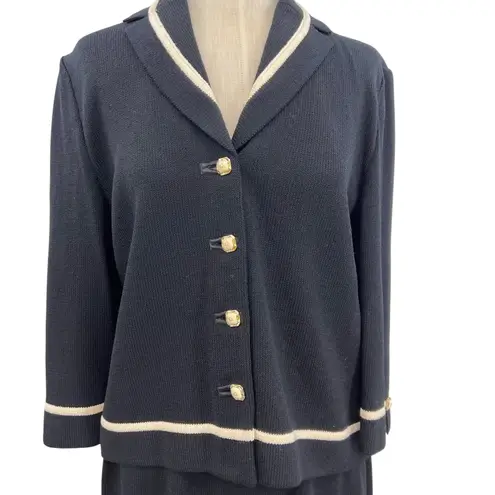 St. John Santana Knit Skirt Suit Blazer Set Two Piece Black Stripe Size 6