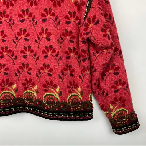 Icelandic Design Womens Zip Up Wool Textured Sweater Jacket Red Size M