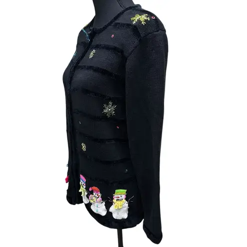 Quacker Factory Vintage Snowman Christmas Holiday Cardigan Sweater Size XS