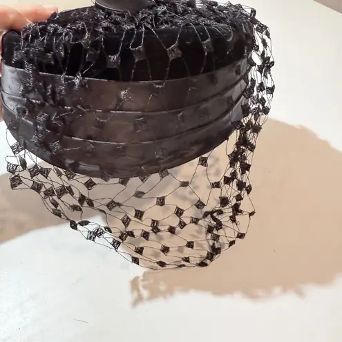 Black Velvet Pillbox Hat with Lace Trim and Button Detail Women's Accessory