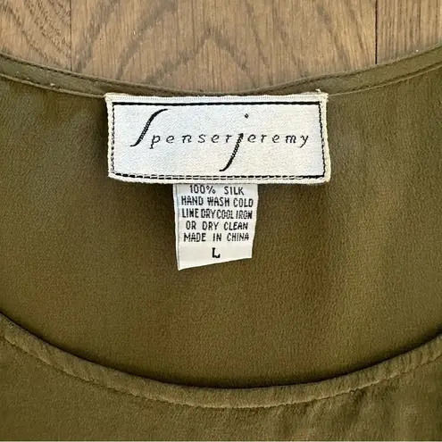 Spenser Jeremy Vintage 100% Silk Sleeveless Scoop Neck Shell Olive Green Large