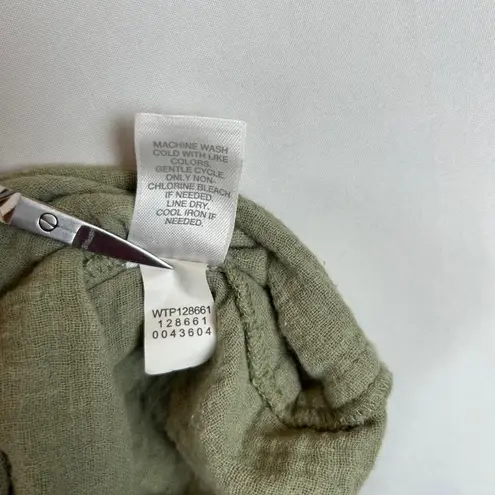 Pure Jill Women's Hooded Gauze Tunic Top Olive Green Button Front Pockets Casual Size L