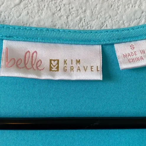 BELLE BY KIM GRAVEL NWOT Rayon Spandex Shrug Size Small Cabana Blue Tie Front