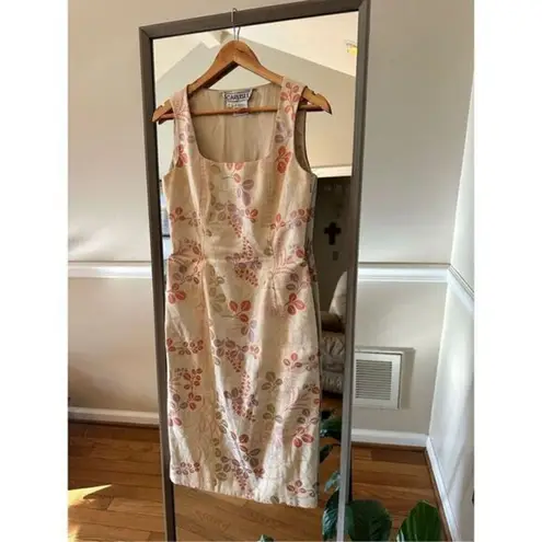 Carlisle Vintage Floral Sheath Dress Silk Fitted Midi Size 6