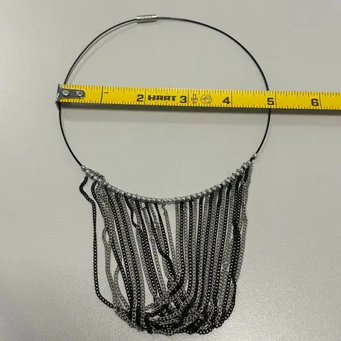 Black and Silver Beaded Multistrand Fringe Necklace for Special Occasions