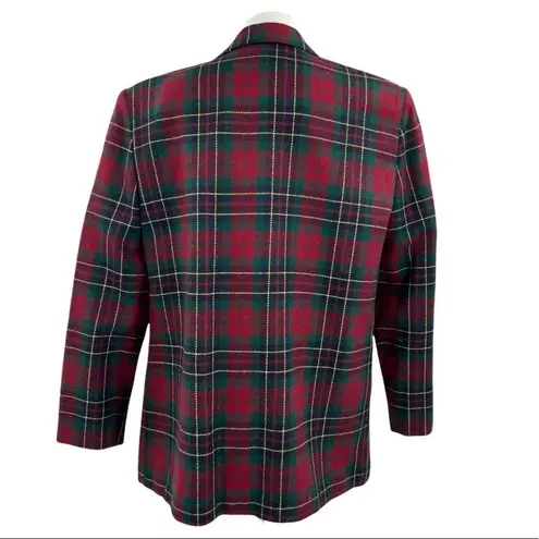 SAG HARBOR Vintage Tartan Plaid Single Breasted Wool Blazer Size 14 Christmas Red
