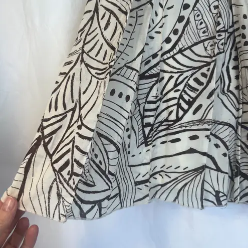 Casual Corner Aline Pleated Skirt 100% Cotton Lined Abstract Boho Size 10 Soft Brown