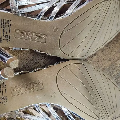Christian Siriano Silver Strappy Stiletto Heel Size 10 Heeled Gladiator Sandal