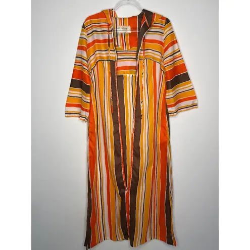 1970s Bard’s Toronto Striped Hooded Zip Caftan Dress vacation pool beach medium Orange