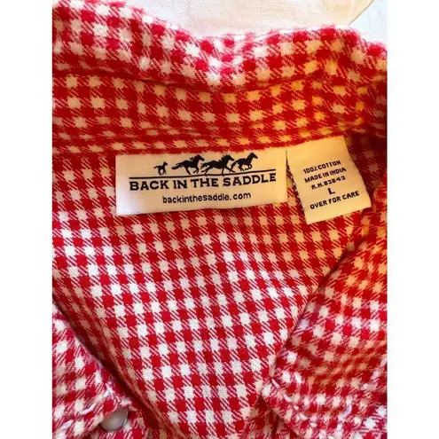 Back in the Saddle Cotton Plaid Flannel Western Rodeo Pearl Button Size L Red Size L