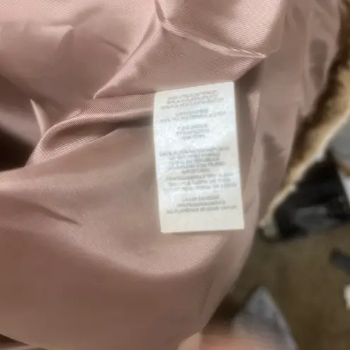 Alpine Studio Women's Faux Fur Coat Jacket Hooded Tan Beige Striped Size Large L Brown