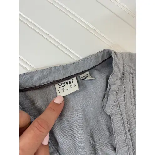 Esprit Gray 100% Cotton Long Sleeve Pintucked Pleated Mini Dress Size S