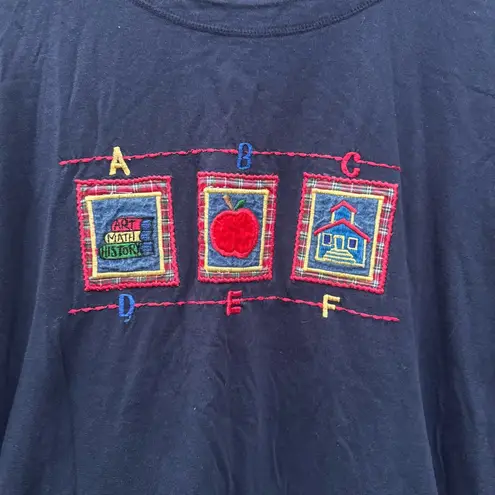 Vintage Victoria Jones Navy School Teacher Graphic Long Sleeve Shirt Blue