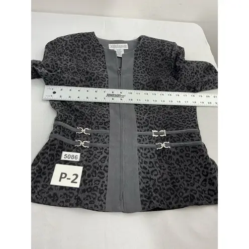Jessica Howard Womans Animal Print Blazer Jacket 10 Zip Front Gray Black