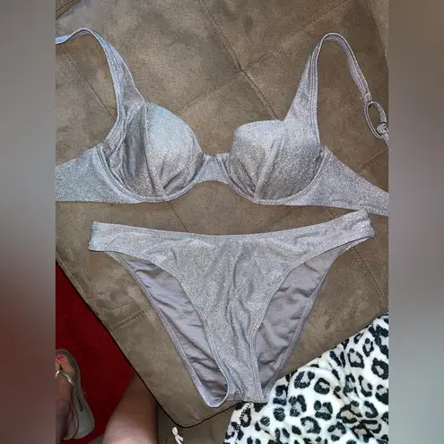 Silver Glitter Bikini Set Size M