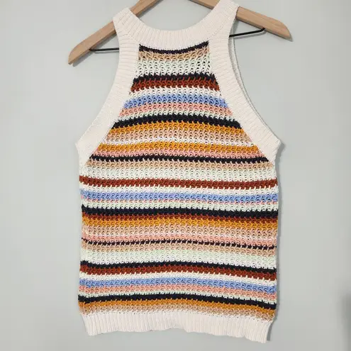 Marie Oliver CiCi Crochet Striped Chunky Knit Tank Cotton Sleeveless Sweater